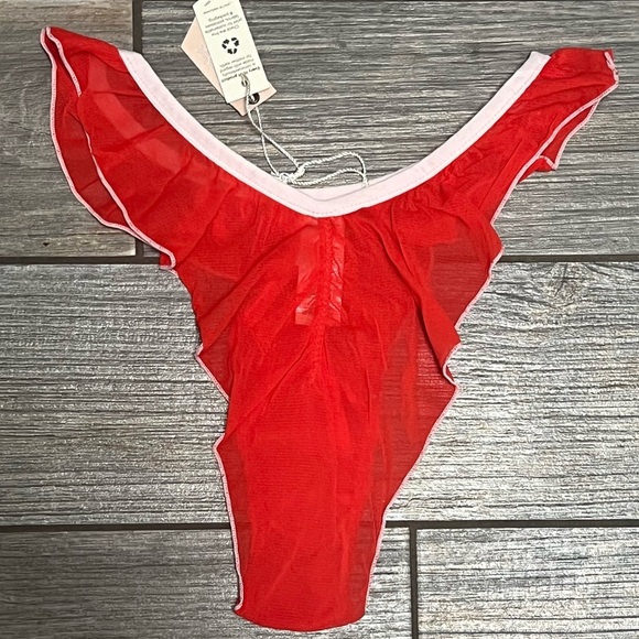NWT We are HAH X Free People Fly Girl Mesh Panty XS S M L XL Blood Orange Red - Picture 3 of 8